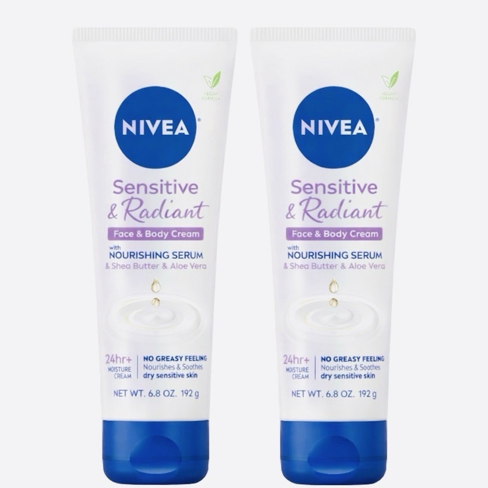 2 Nivea Sensitive & Radiant Face & Body Cream Shea Butter Aloe 6.8 oz Each